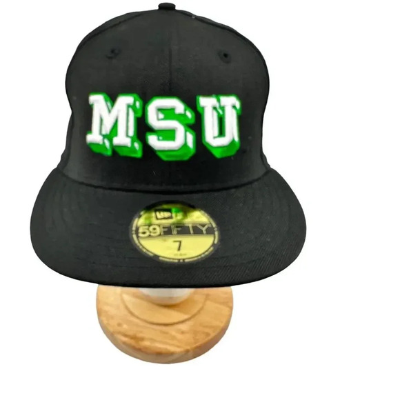 New Era Men's Fitted Hat 59Fifty Michigan State Spartans Flat Bill Black Green 7 - Picture 1 of 6